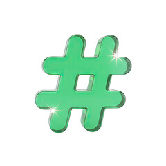 Green Hashtag Symbol With Sparkles And Reflections Isolated On Black Background Simple Graphic Design Element