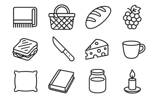 Sandwich blanket candle cup picnic vector knife icon icons basket cheese bread