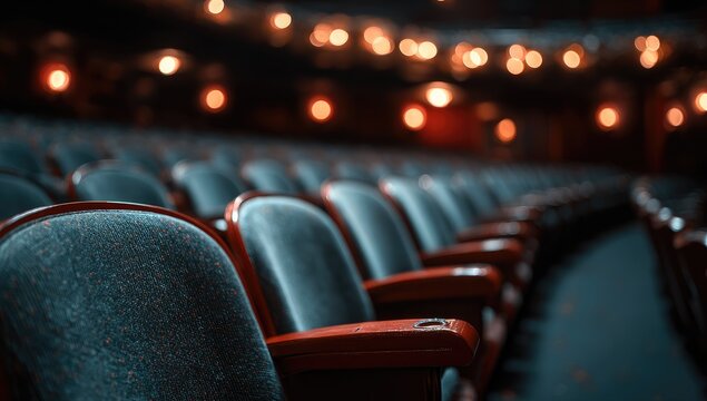 Empty theater seats in a dimly lit auditorium