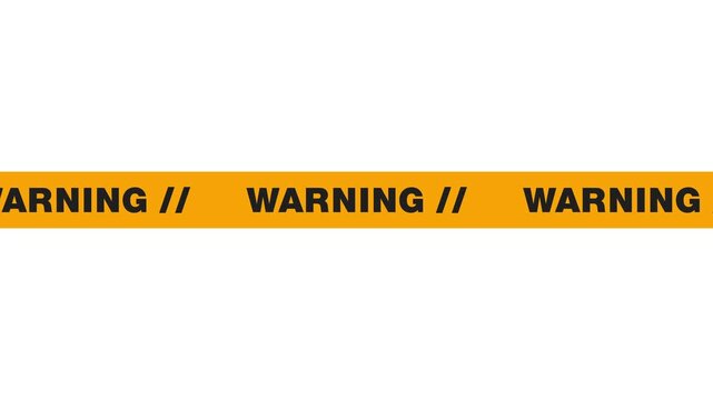 Warning yellow tape animation. Seamless stripes security ribbons set warning tapes lines barrier borders. Seamless loop transparent background