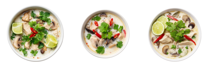 Delicious thai coconut soup recipe with transparent background culinary art kitchen close-up