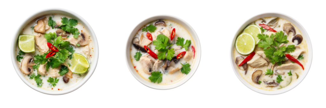 Delicious thai coconut soup recipe with transparent background culinary art kitchen close-up