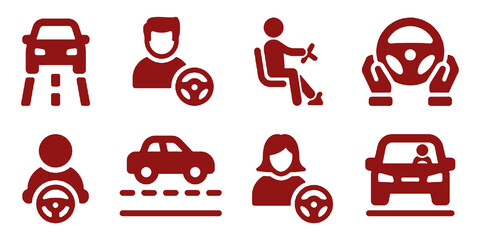 Drive icon set, people driving car vector symbol.