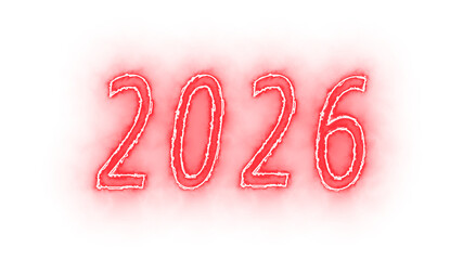 Red 2026 Neon Sketch on Transparent Background.Fiery Hand-Drawn New Year 2026 Neon for Party, Poster and Social Graphics