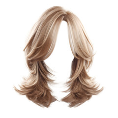 Naklejka premium Flattering blonde wig styled with face-framing layers for a glamorous makeover or easy hair transformation