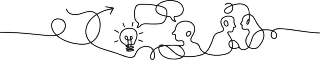 Continuous one line design of ideas in communication. one line Icon drawing with white background