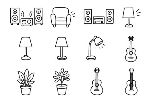 Plant audio guitar small icons outline corner music ambient vector lamp space