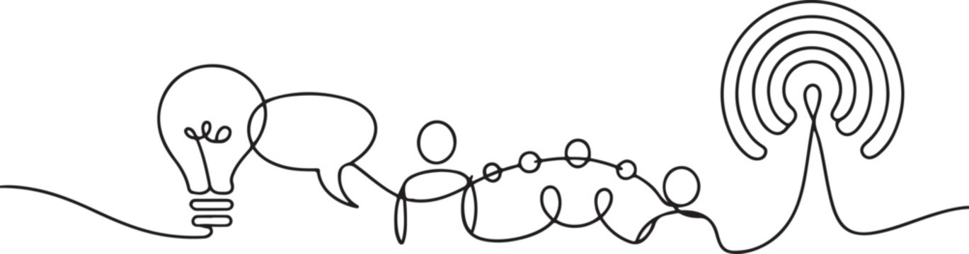 Continuous one line design of ideas in communication. one line Icon drawing with white background