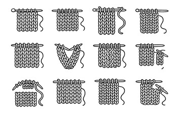 Knit vector needles icons project ink icon fabric knitting artistic set outline