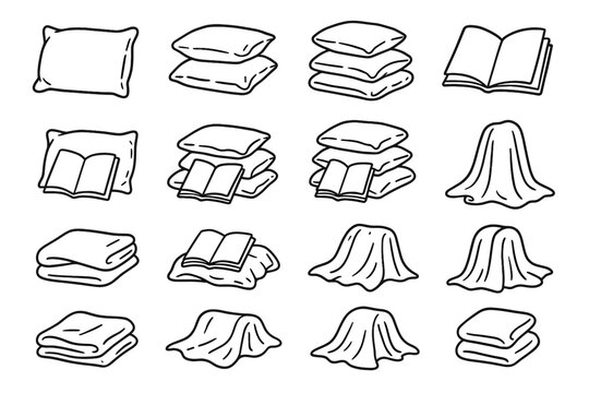 Soft collection reading blanket book folds pile pillow cozy icon vector