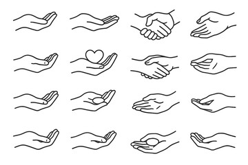 Fototapeta premium Sketch minimal holding giving kindness offering hand icon gestures vector gesture icons