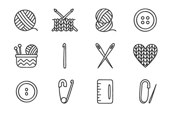 Minimalist layout icon threads vector yarn set buttons knitting pencil icons tools