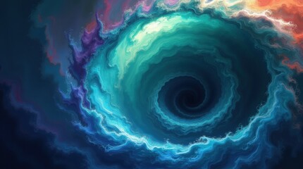 Abstract swirling vortex of teal and purple cosmic energy