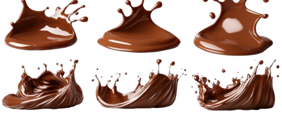 Delicious chocolate splashes in various dynamic forms