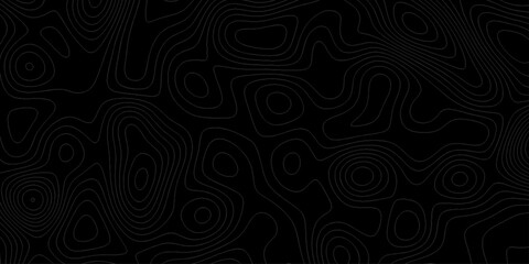 Abstract Topographic Contour Lines Pattern on Dark Background. Dark Pattern Design. Elegant Black Topographic Wallpaper. Topographic map pattern simple lines. Abstract dark textured surface.