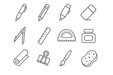 Obraz premium Eraser clip paper vector icon pen sponge roll ruler instruments icons drawing