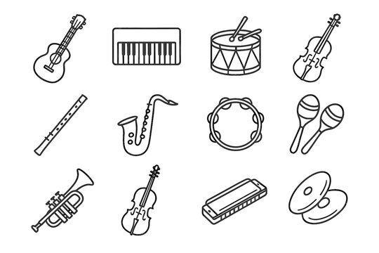 Icons musical vector instruments cello cymbals keyboard maracas icon harmonica tambourine guitar