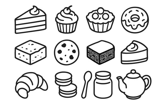 Icon donut cookie slice vector collection cheesecake dessert brownie macarons cupcake cake
