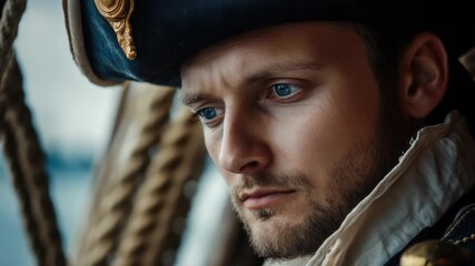 A close-up shot of a person wearing a pirate hat, perfect for use in costume or theme party scenes