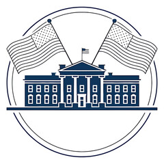 The white house with american flags isolated on white background, a symbol of american government and democracy