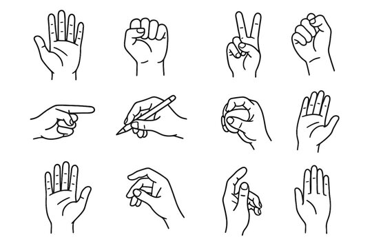 Object fingers hand view holding finger pose grasping icon set vector