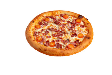 Pizza with sausages. Transparent.