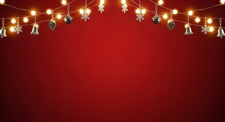 Christmas Red Background + Hanging Warm Lights