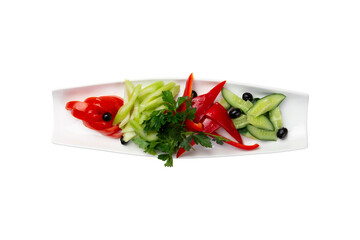 Assorted vegetables in a plate. Transparent.