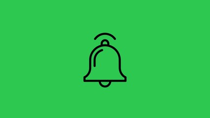 Animated notification bell ringing sound effect on bright green background minimal black outline style for social media