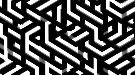 Abstract black and white geometric maze pattern with optical illusion effect