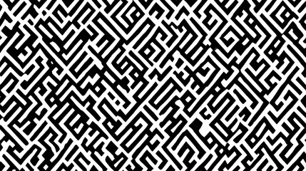 Black and white geometric maze pattern seamless background with high contrast