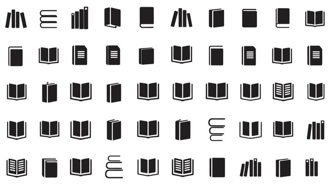 Collection of Minimalist Black and White Book Icons in Various Styles