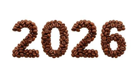 Year 2026 written with coffee beans.