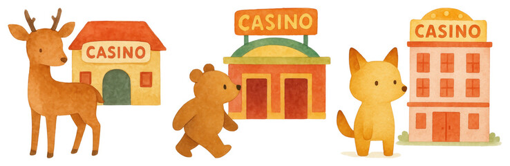Naklejka premium PNG Animals visiting colorful casinos, element set on transparent background
