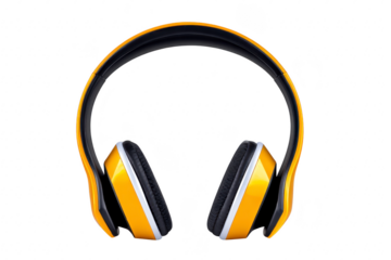 Yellow over ear headphone with black cushioned ear pads and modern design, isolated on transparent background, suitable for music, gaming, or studio use, expressing energetic and stylish vibe