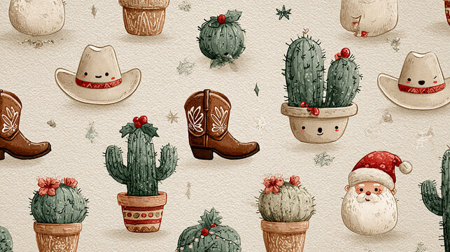 Cute watercolor illustration cactus,cacti plants in pottery pot boho patterns with isolate white background