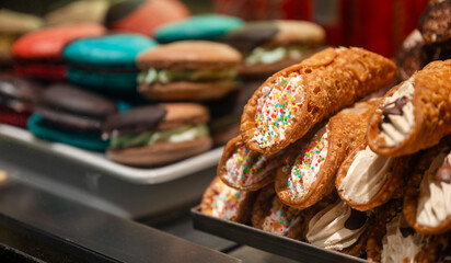 Cannoli in Italian bakery 