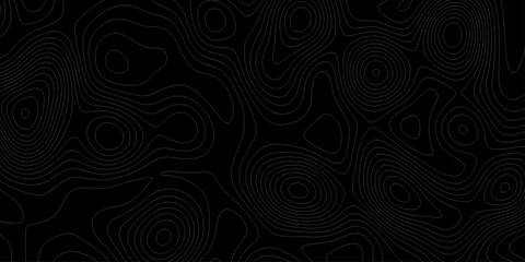 Abstract Topographic Contour Lines Pattern on Dark Background. Dark Pattern Design. Elegant Black Topographic Wallpaper. Topographic map pattern simple lines. Abstract dark textured surface.