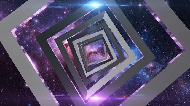 A mesmerizing view of a cosmic tunnel with a square frame design