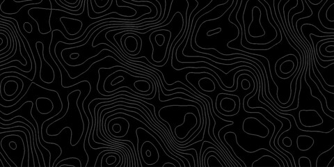 Abstract Topographic Contour Lines Pattern on Dark Background. Dark Pattern Design. Elegant Black Topographic Wallpaper. Topographic map pattern simple lines. Abstract dark textured surface.