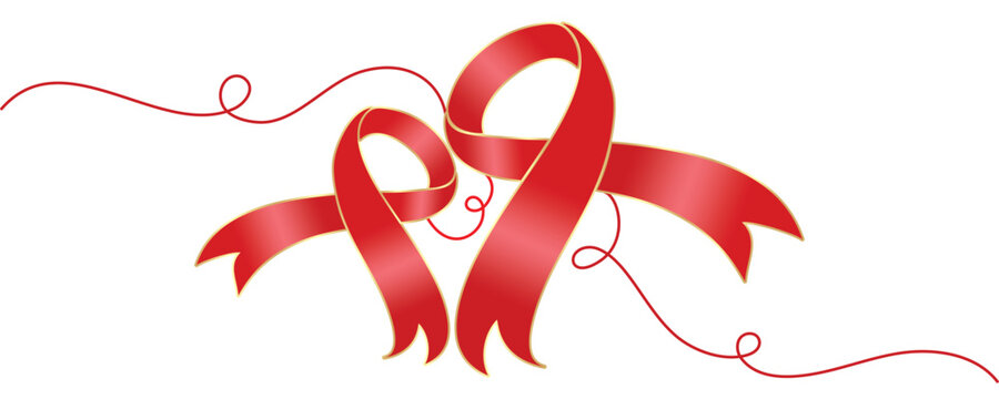 red ribbon aids day on white background