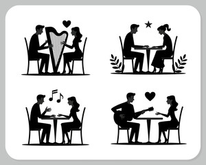 Fototapeta premium Couple silhouettes enjoying music and romance together