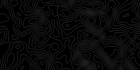 Abstract Topographic Contour Lines Pattern on Dark Background. Dark Pattern Design. Elegant Black Topographic Wallpaper. Topographic map pattern simple lines. Abstract dark textured surface.