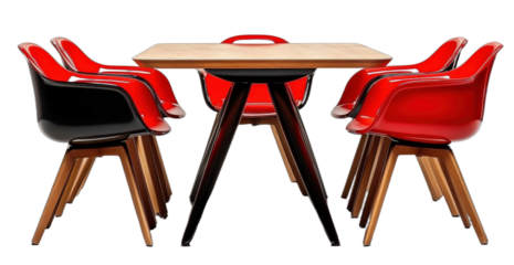 Modern dining table with colorful chairs for contemporary interior