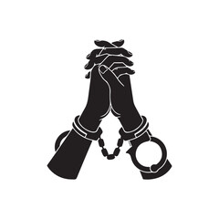 handcuffs on hands silhouette vector flat illustration design on white background