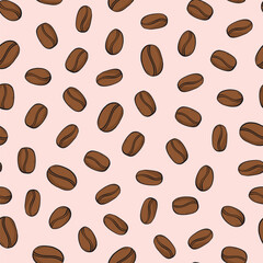 Coffee beans seamless pattern on light pink background for prints, wallpapers, wrapping paper, backgrounds, etc. EPS 10