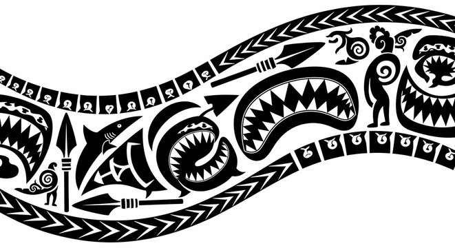 polynesian, tattoo, tatau, pattern, black, section, intricate, designs, symbols, shark, teeth, niho, mano, spearheads, tribal, pacific, islander, culture, art, traditional, history, heritage,