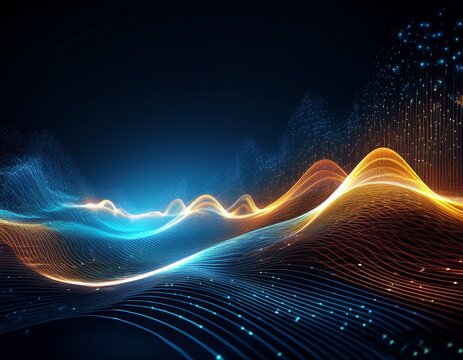 abstract digital waveform with glowing particles technology background for data visualization and futuristic designs