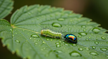 green leaf with water drops