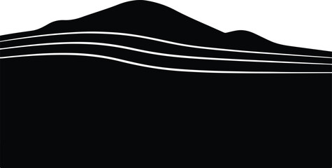 Illustration Mountain landscape horizon with river white line silhouette vector